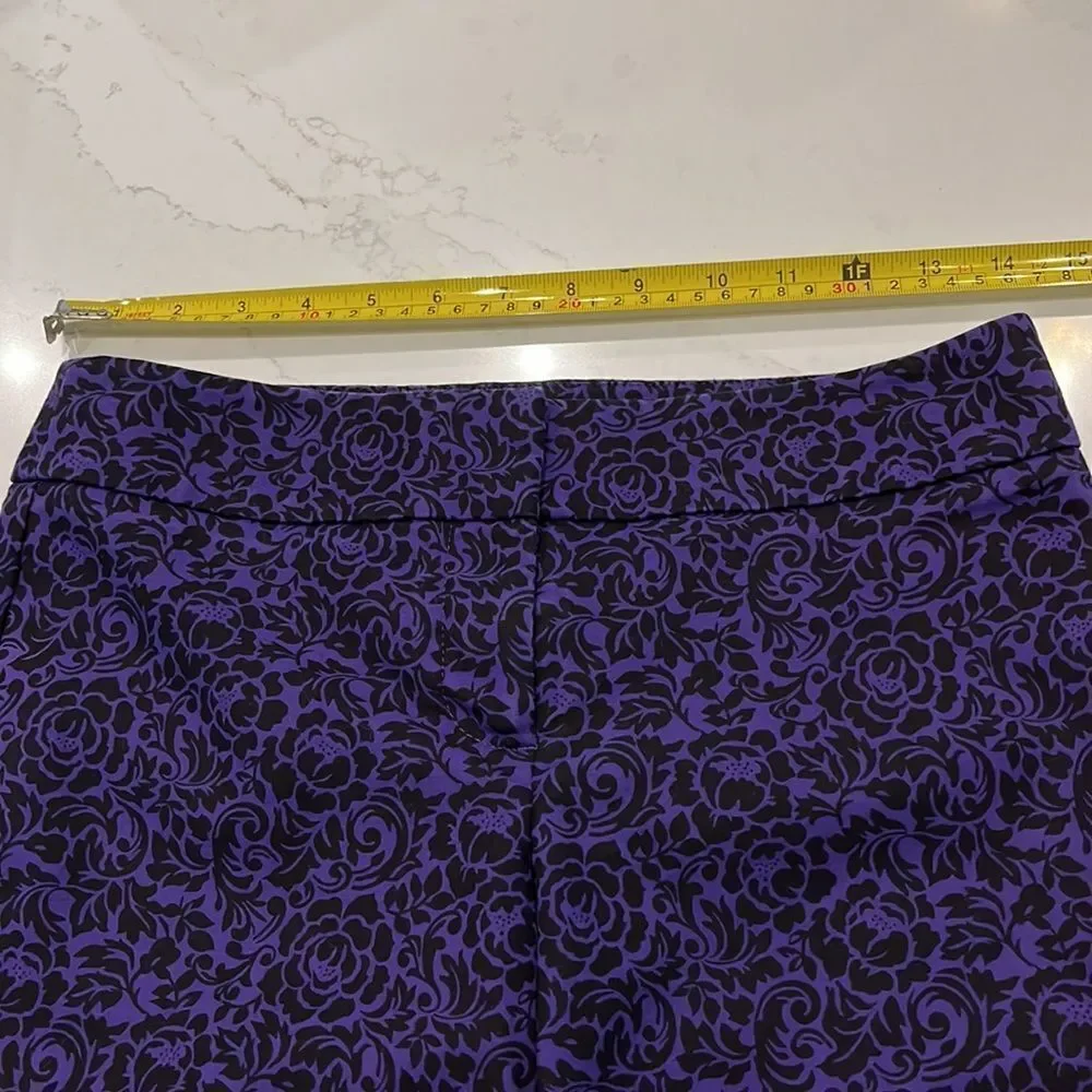 LOFT Purple Cropped Pants with Black Floral Print